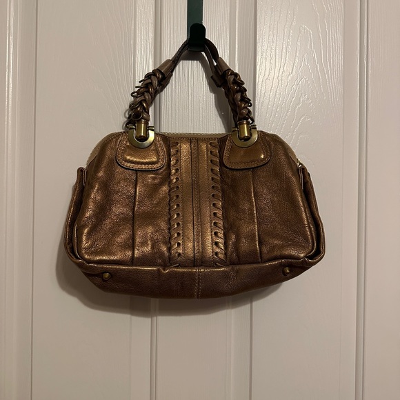 Chloe Heloise Satchel Leather Handbag Dark Metallic EUC Authentic - Picture 3 of 16